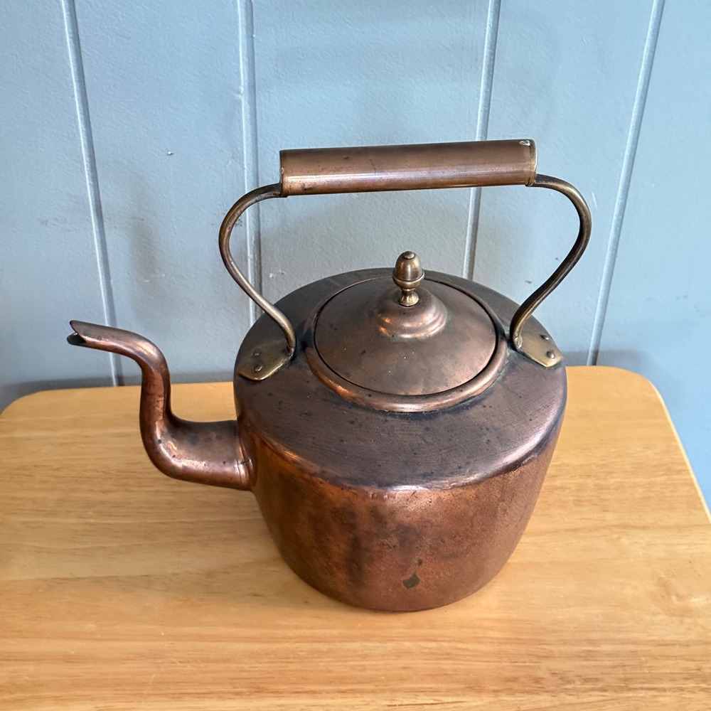 Vintage Hand Hammered Copper Tea Kettle Brass Handle Rustic Farmhouse Decor - Picture 11 of 13